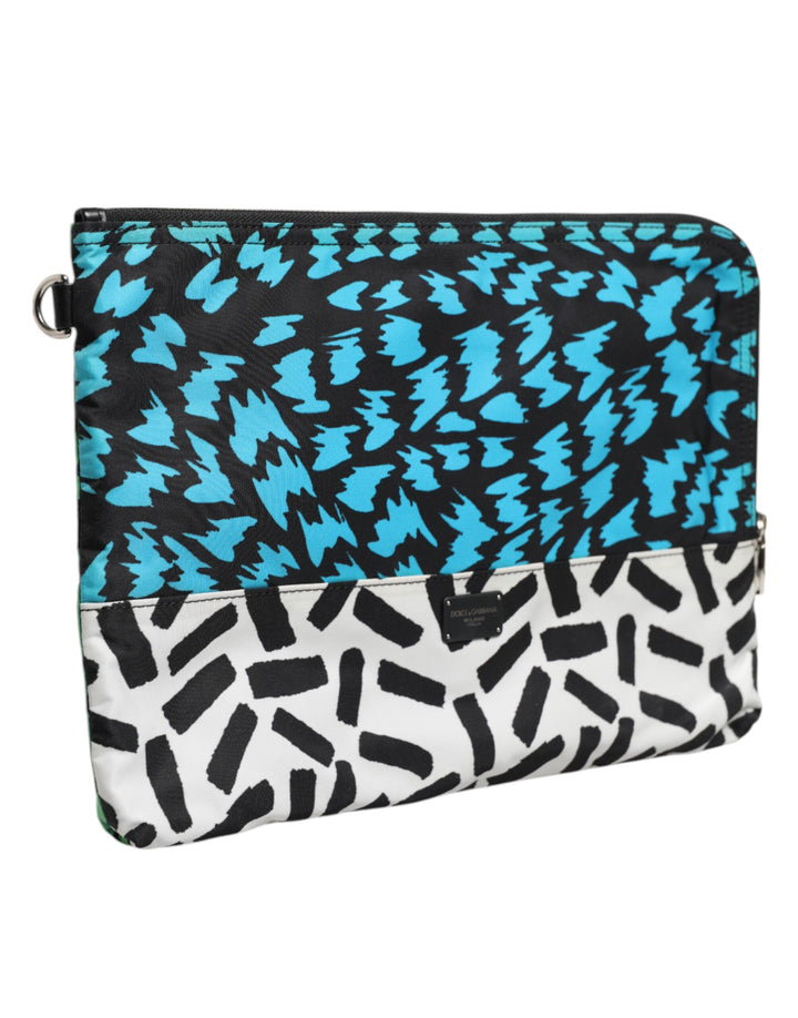 Multicolor Printed Nylon Logo Plaque Men Clutch Pouch Bag