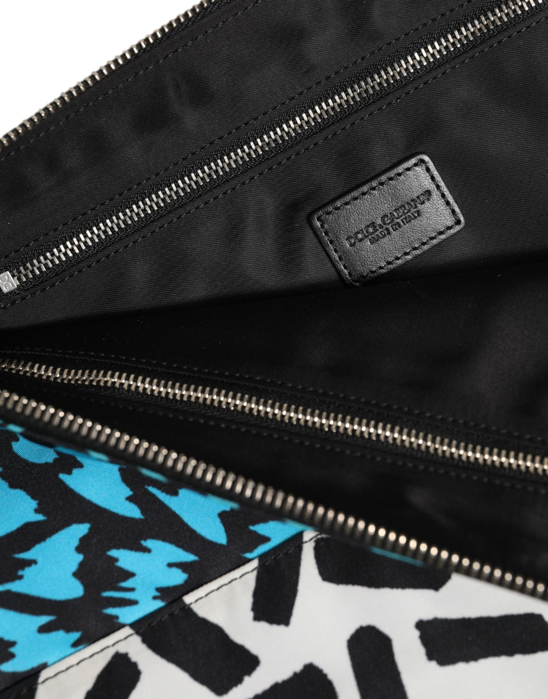 Multicolor Printed Nylon Logo Plaque Men Clutch Pouch Bag