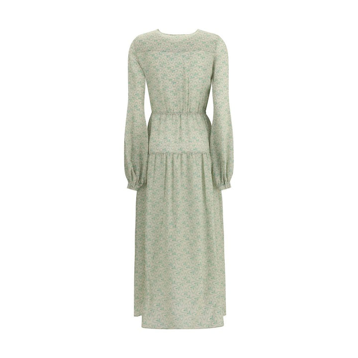 Silk long Dress with foliage print