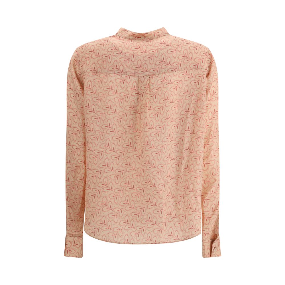 Blouse with foliage print and refined stand-up collar