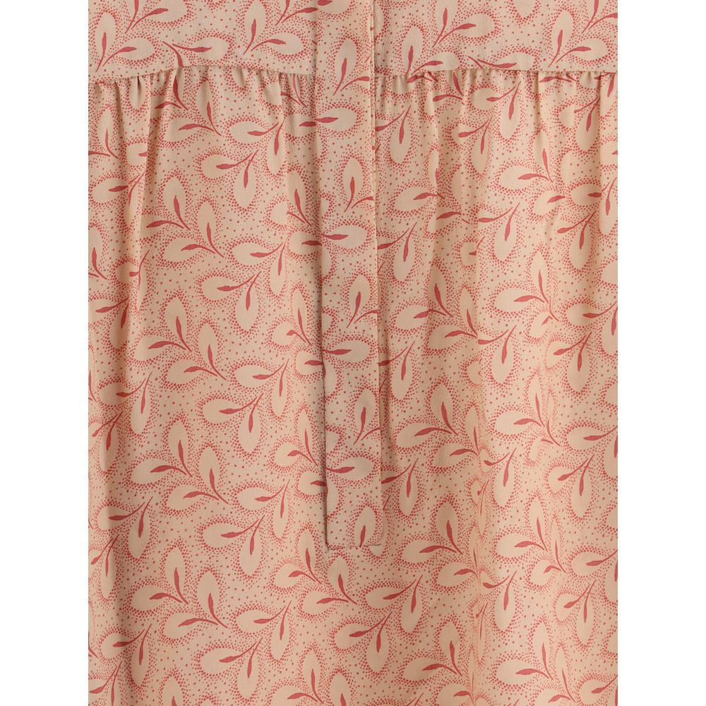 Blouse with foliage print and refined stand-up collar