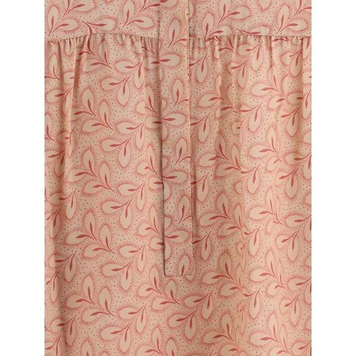 Blouse with foliage print and refined stand-up collar