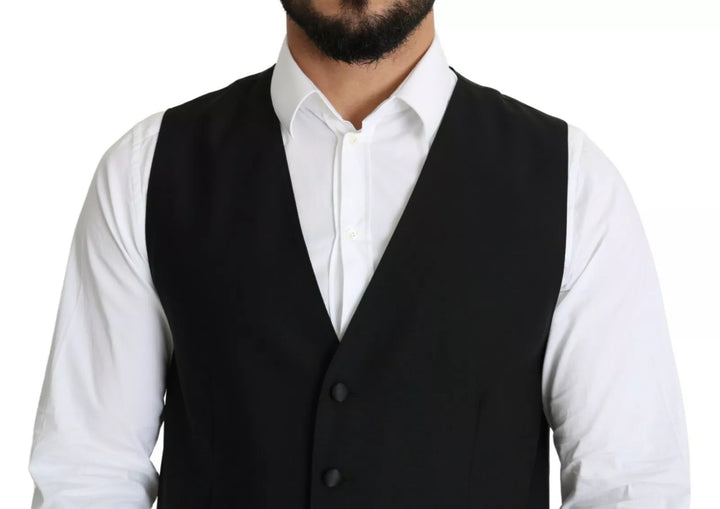 Black Wool Men Formal Waistcoat Vest