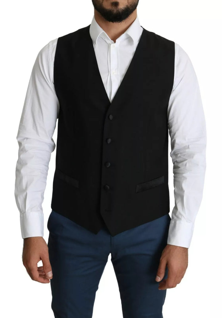 Black Wool Men Formal Waistcoat Vest