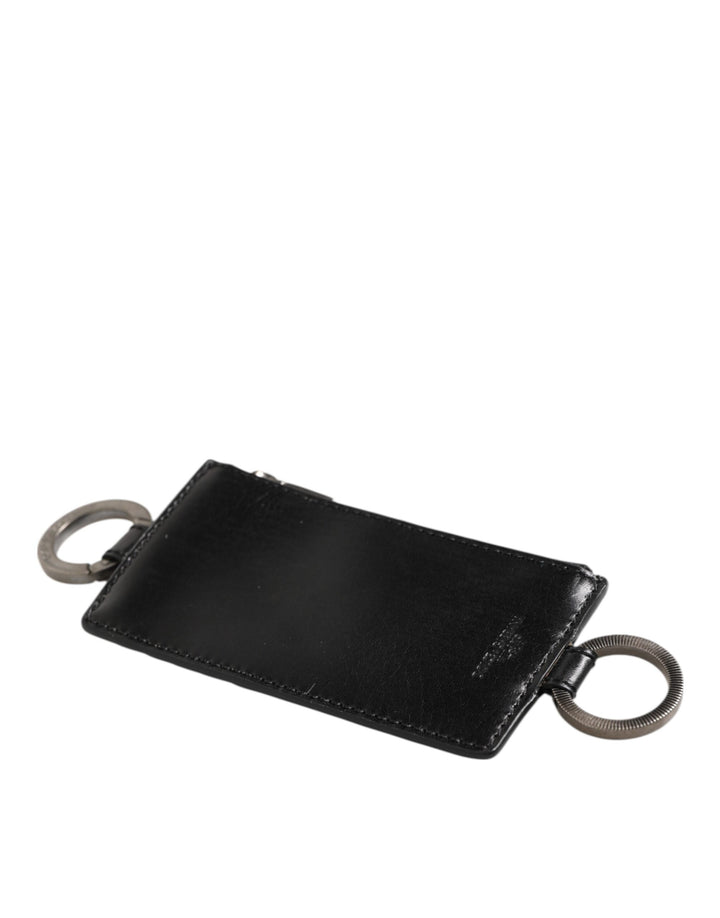 Black Leather Logo Embossed Lanyard Card Holde Wallet