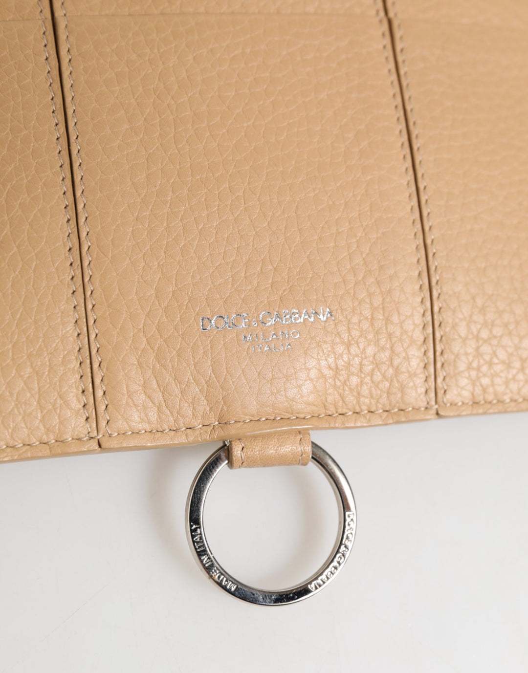 Beige Calfskin Leather Large Crossbody Card Holder Wallet