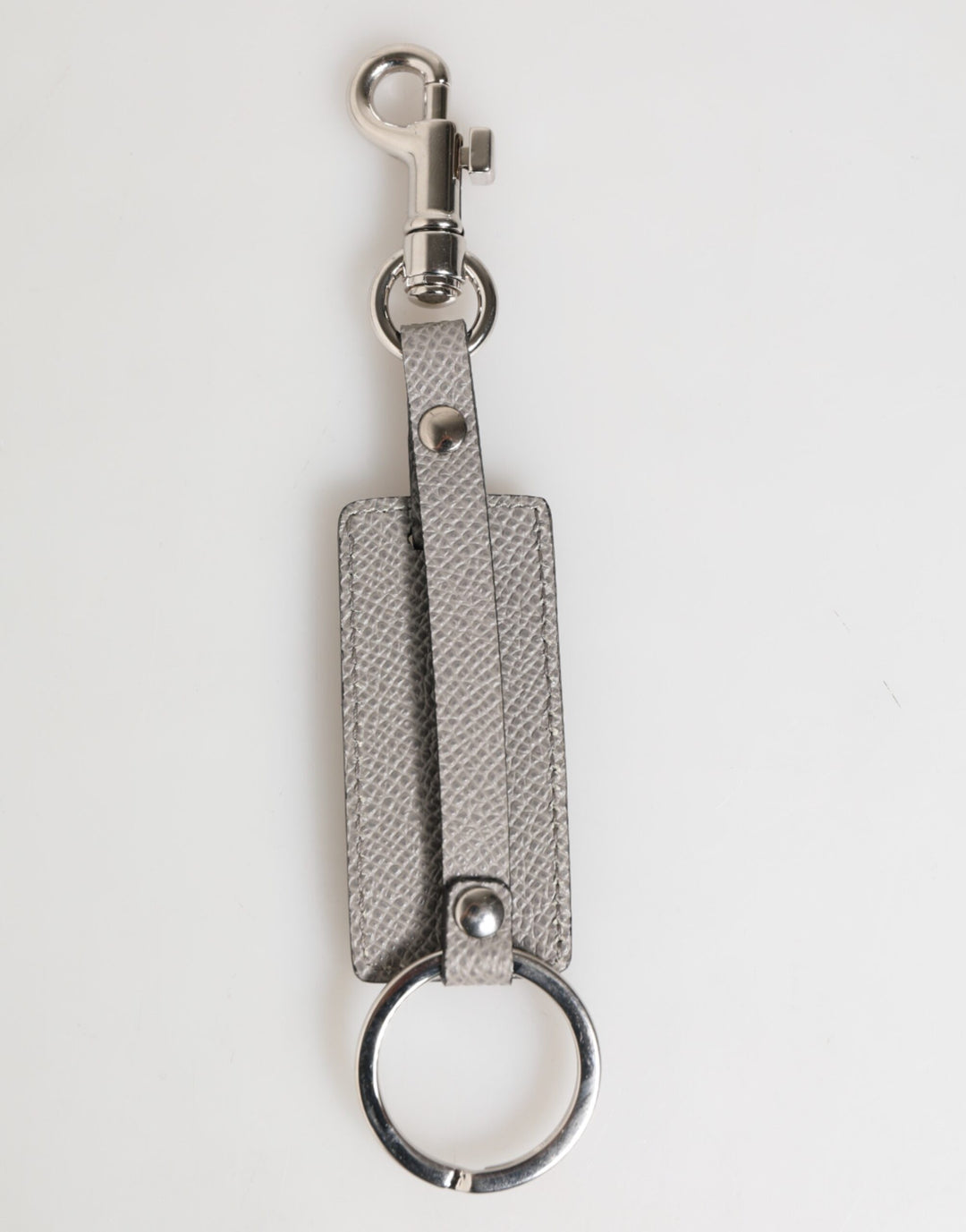 Gray Leather Logo Metal Ring Keychain Holder Men Keyring