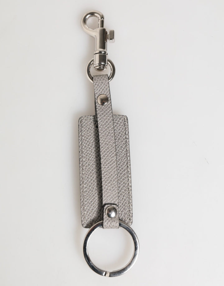 Gray Leather Logo Metal Ring Keychain Holder Men Keyring