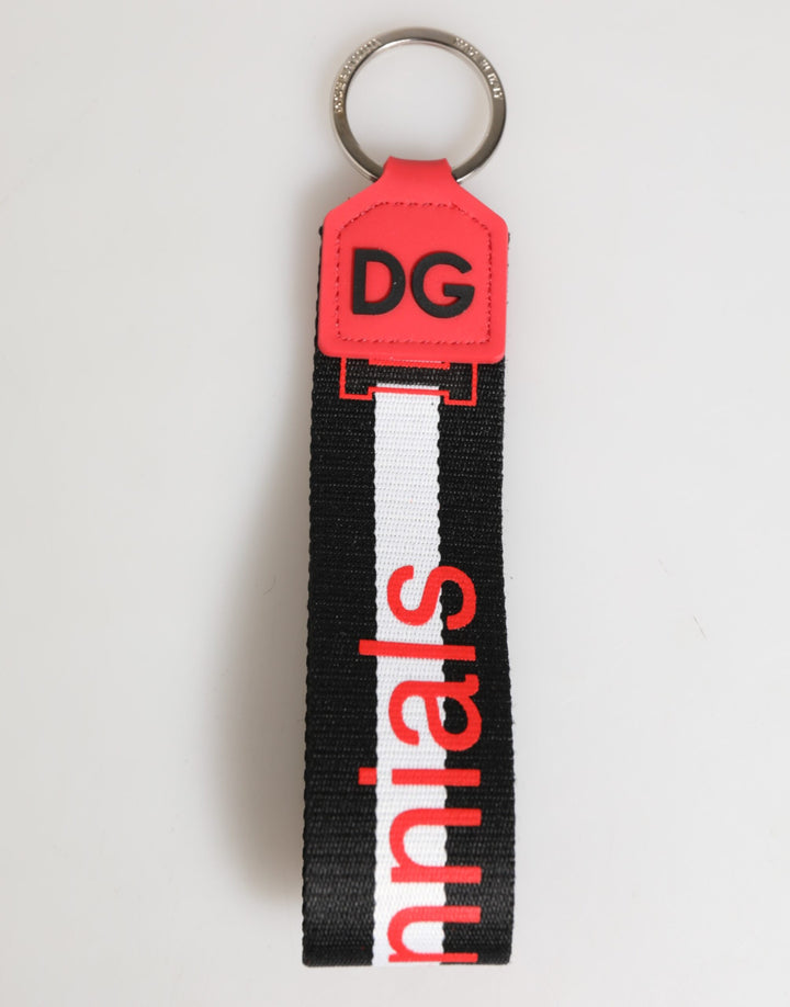 Red White DG Logo Polyester Brass Holder Keychain Keyring