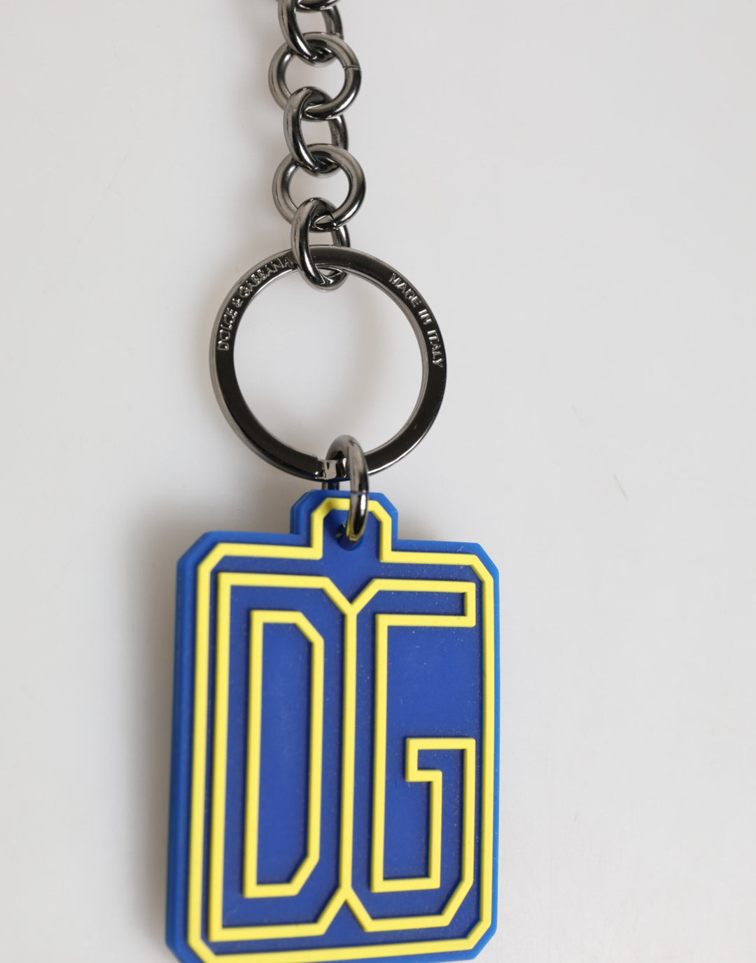 Blue Yellow DG Rubber Logo Silver Men Keychain Keyring