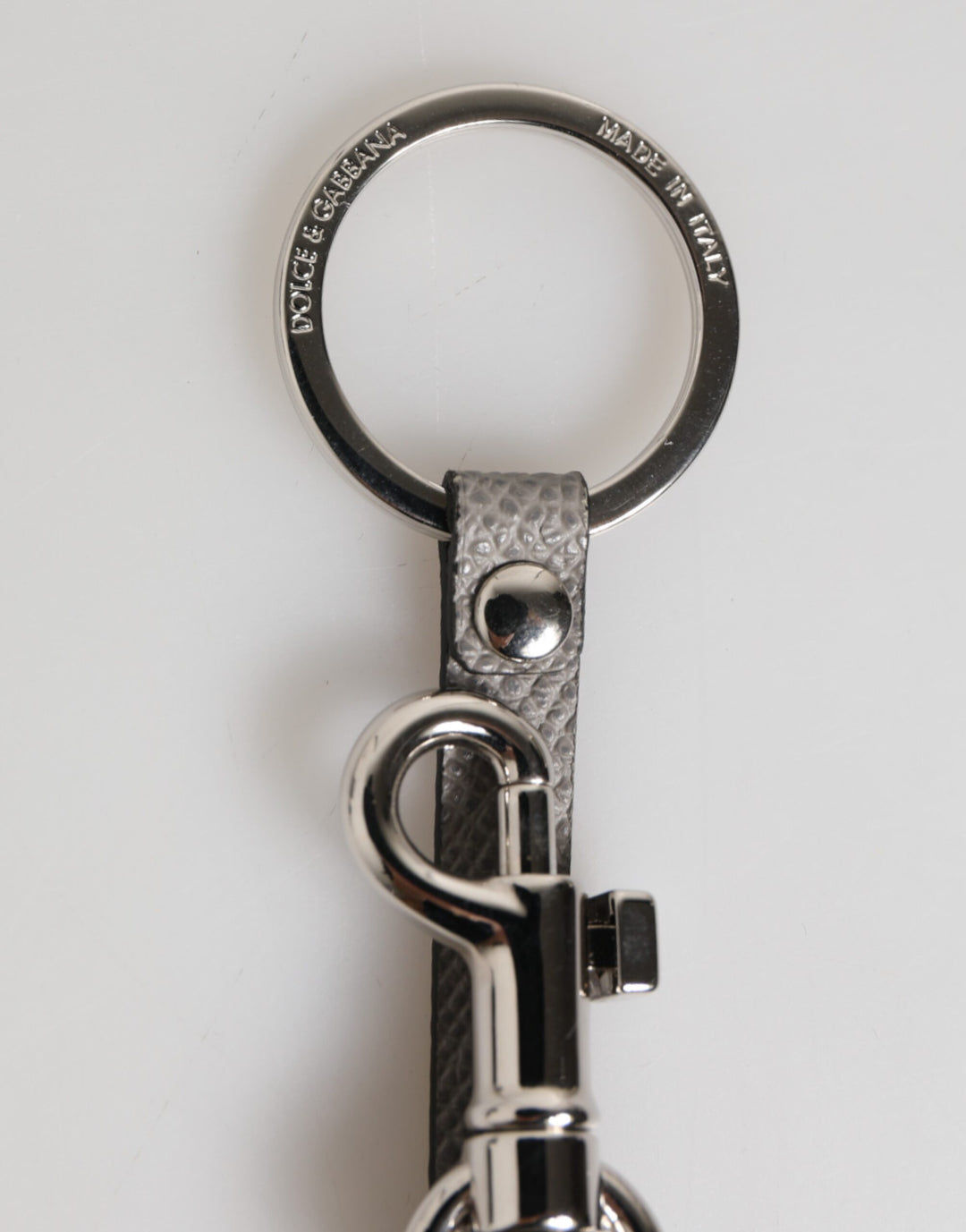 Gray Leather Logo Metal Ring Keychain Holder Men Keyring