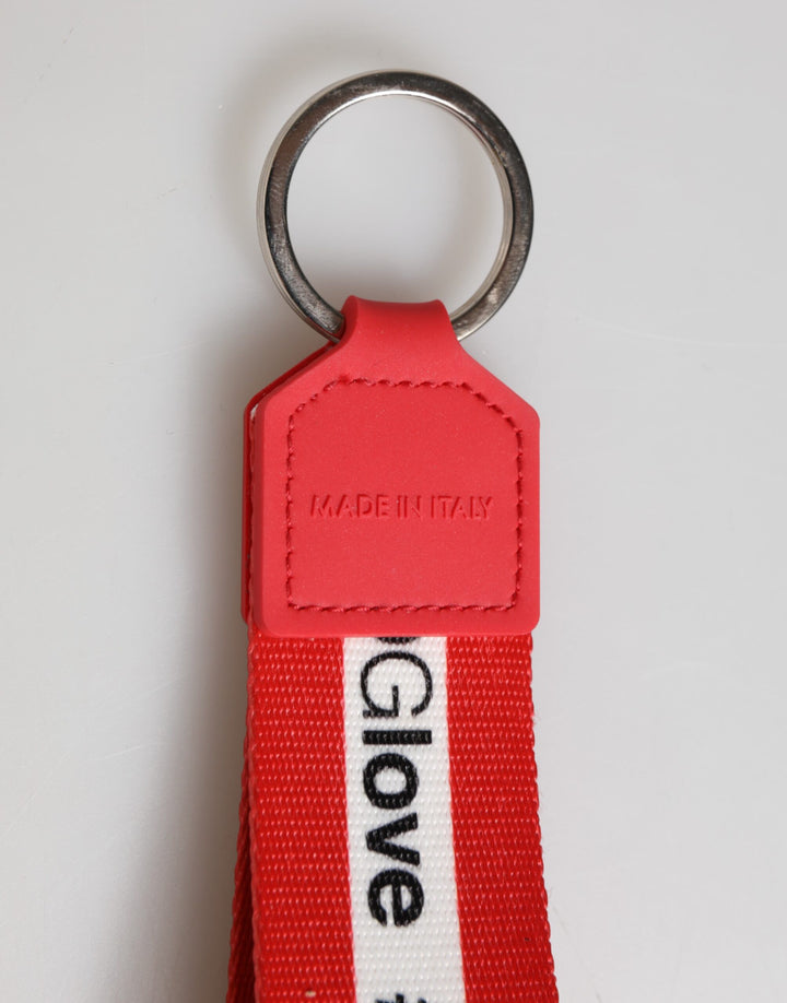 Red Logo Polyester Silver Brass Holder Keychain Men Keyring