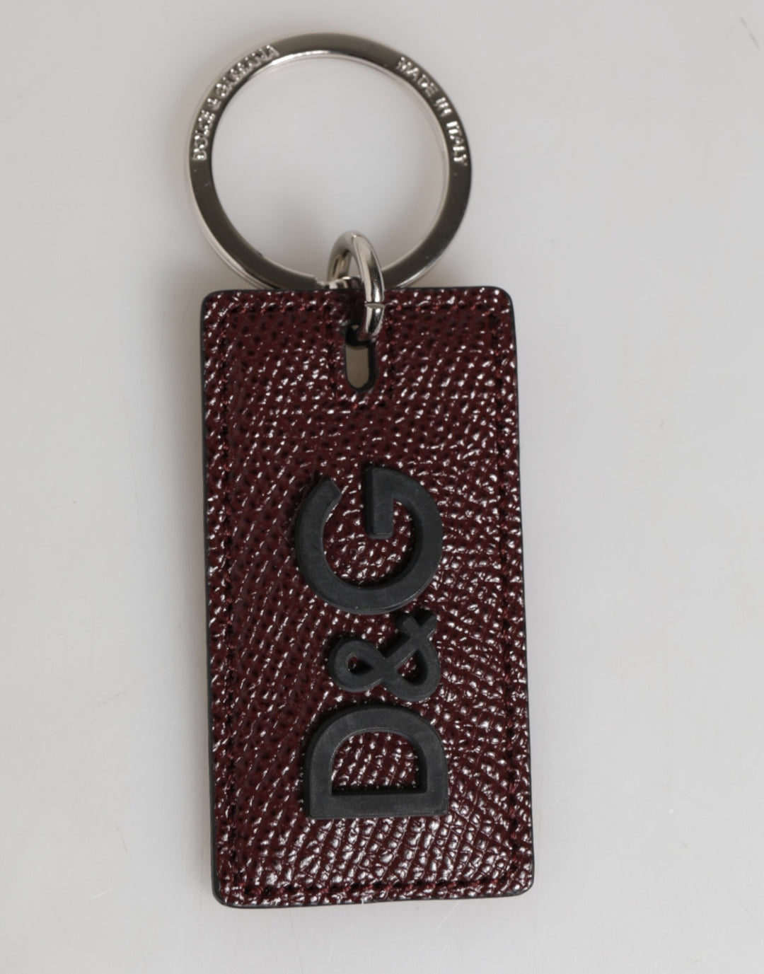 Dark Brown Leather Logo Metal Ring Men Keychain Keyring