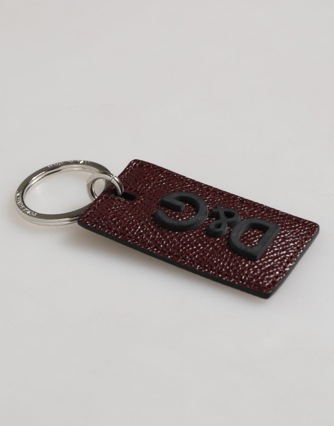 Dark Brown Leather Logo Metal Ring Men Keychain Keyring