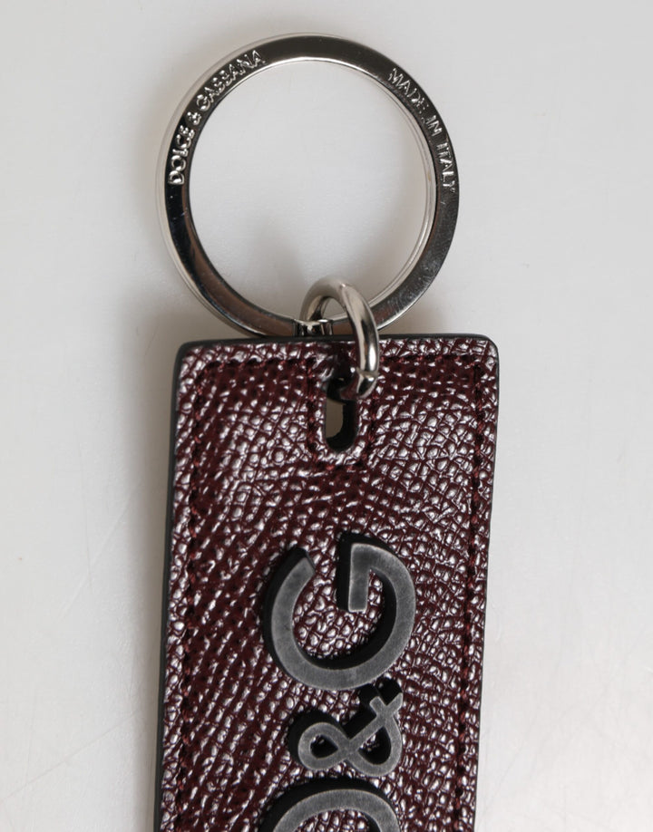 Dark Brown Leather Logo Metal Ring Men Keychain Keyring