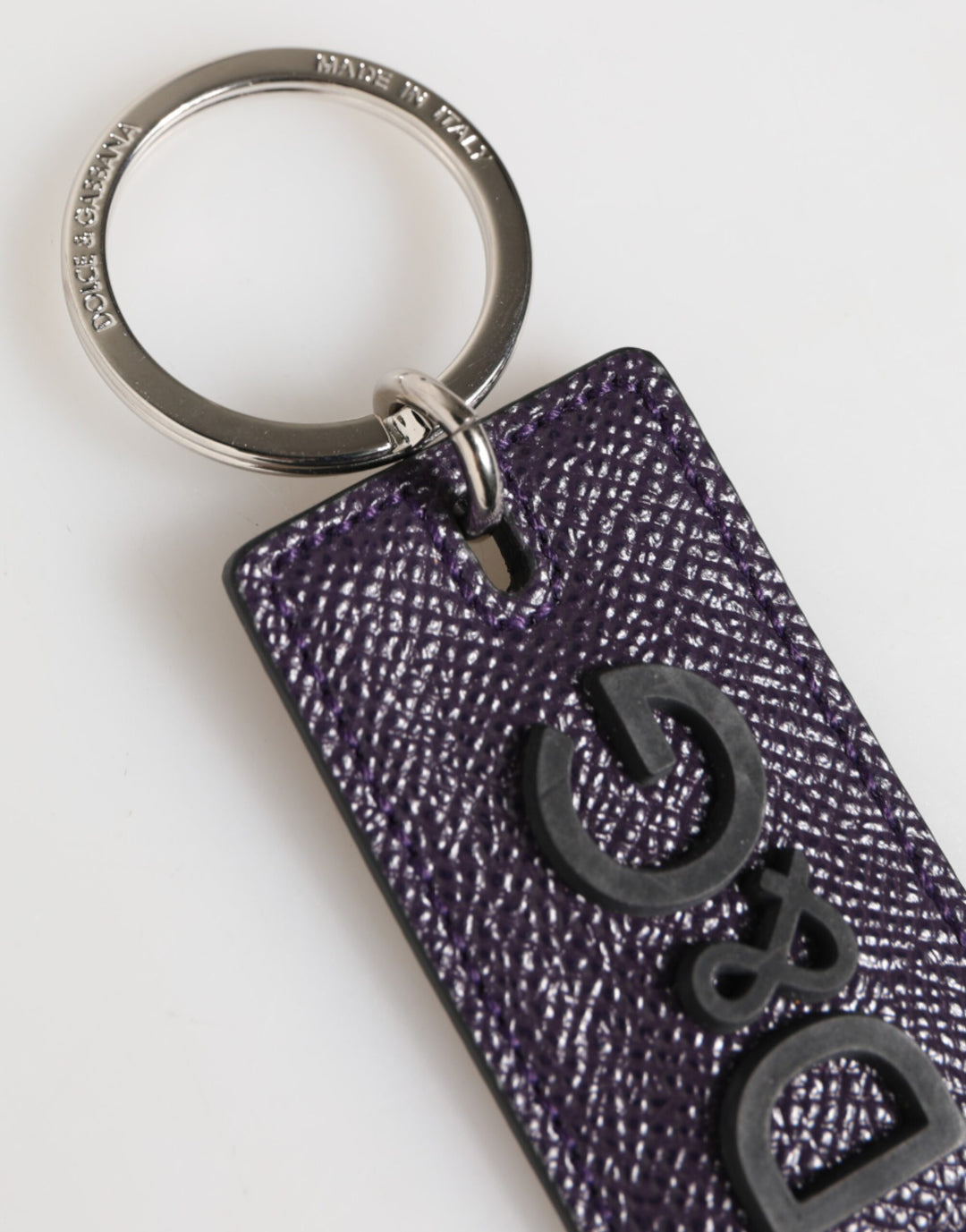 Violet Leather Logo Metal Ring Men Keychain Keyring