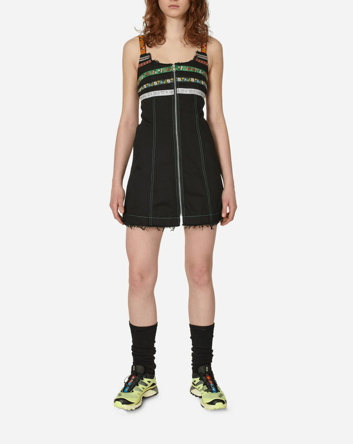 Short denim dress with front zipper-0