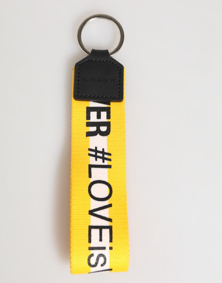 Yellow Logo Polyester Silver Brass Holder Keychain Keyring