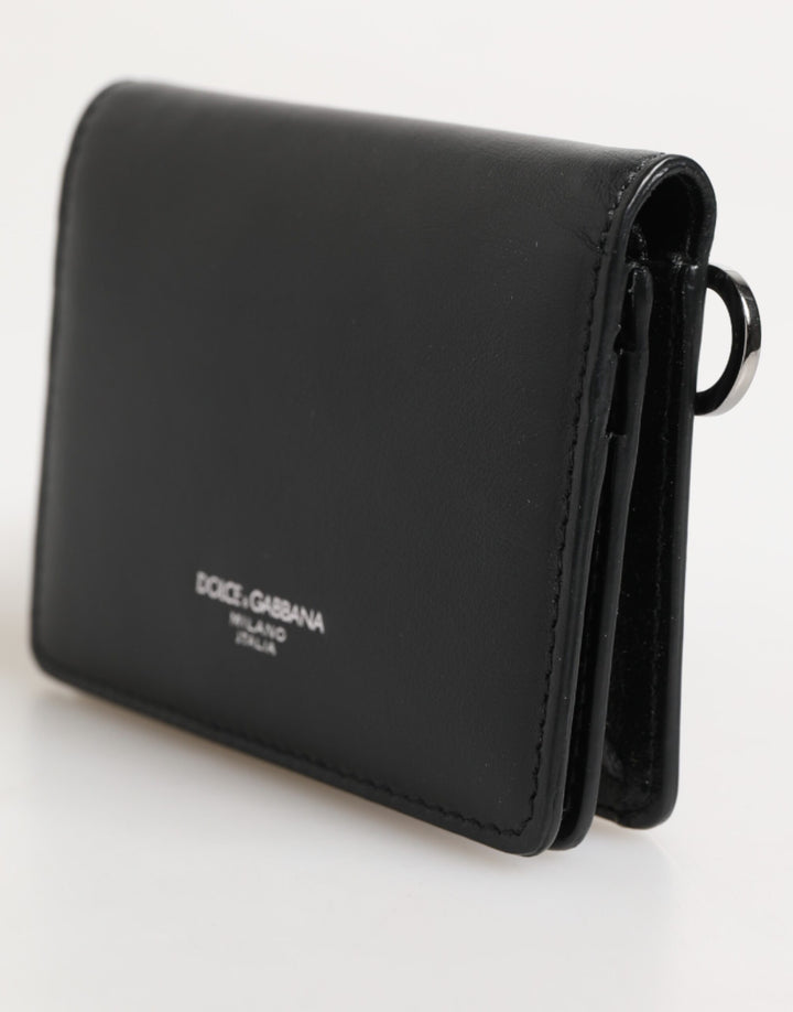 Black Leather DG Logo Bifold Card Holder Men Borse Wallet