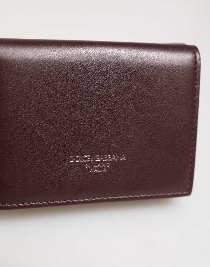 Leather Embossed Logo Trifold Men Card Holder Dark Brown