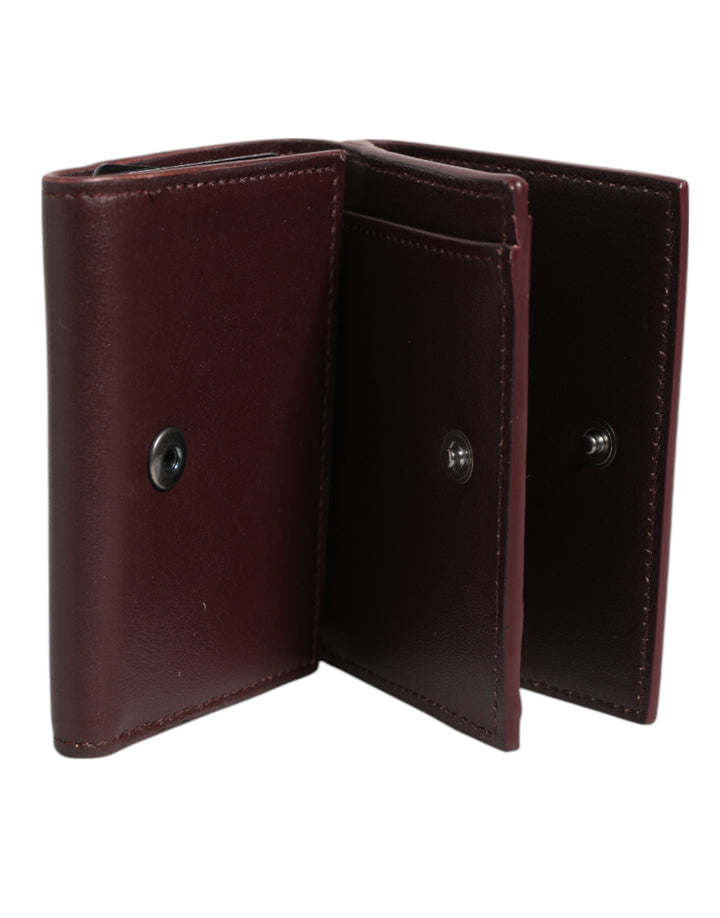 Leather Embossed Logo Trifold Men Card Holder Dark Brown