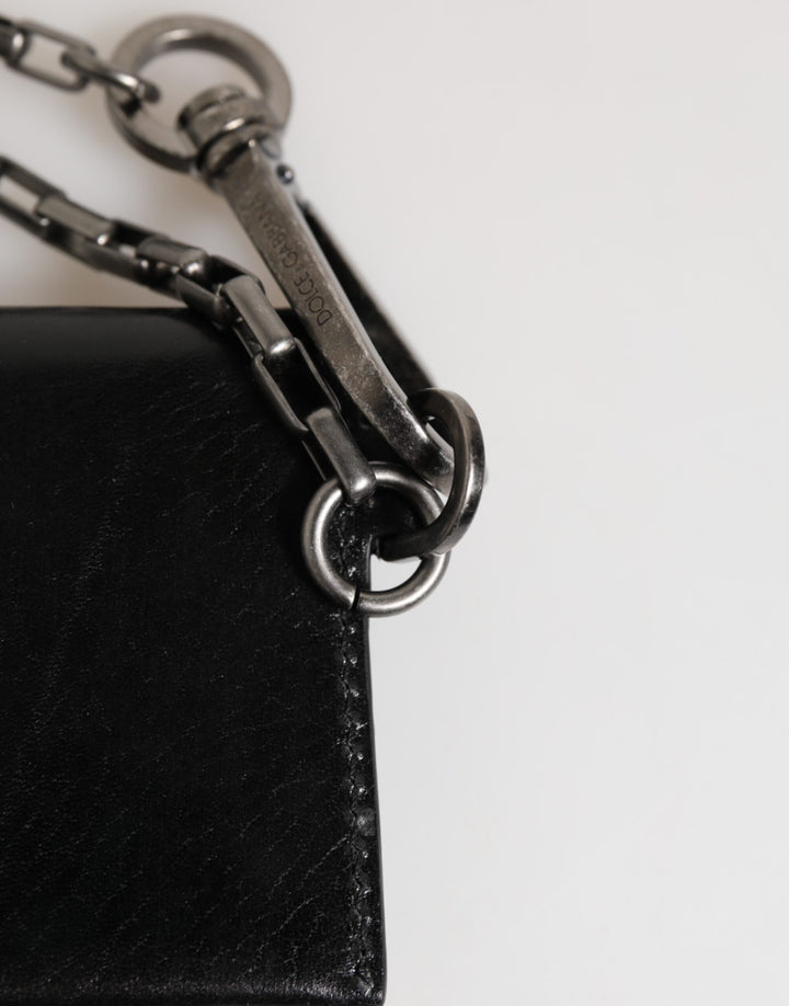 Black Cavallo Leather Wallet Chain Snap Bifold Card Holder