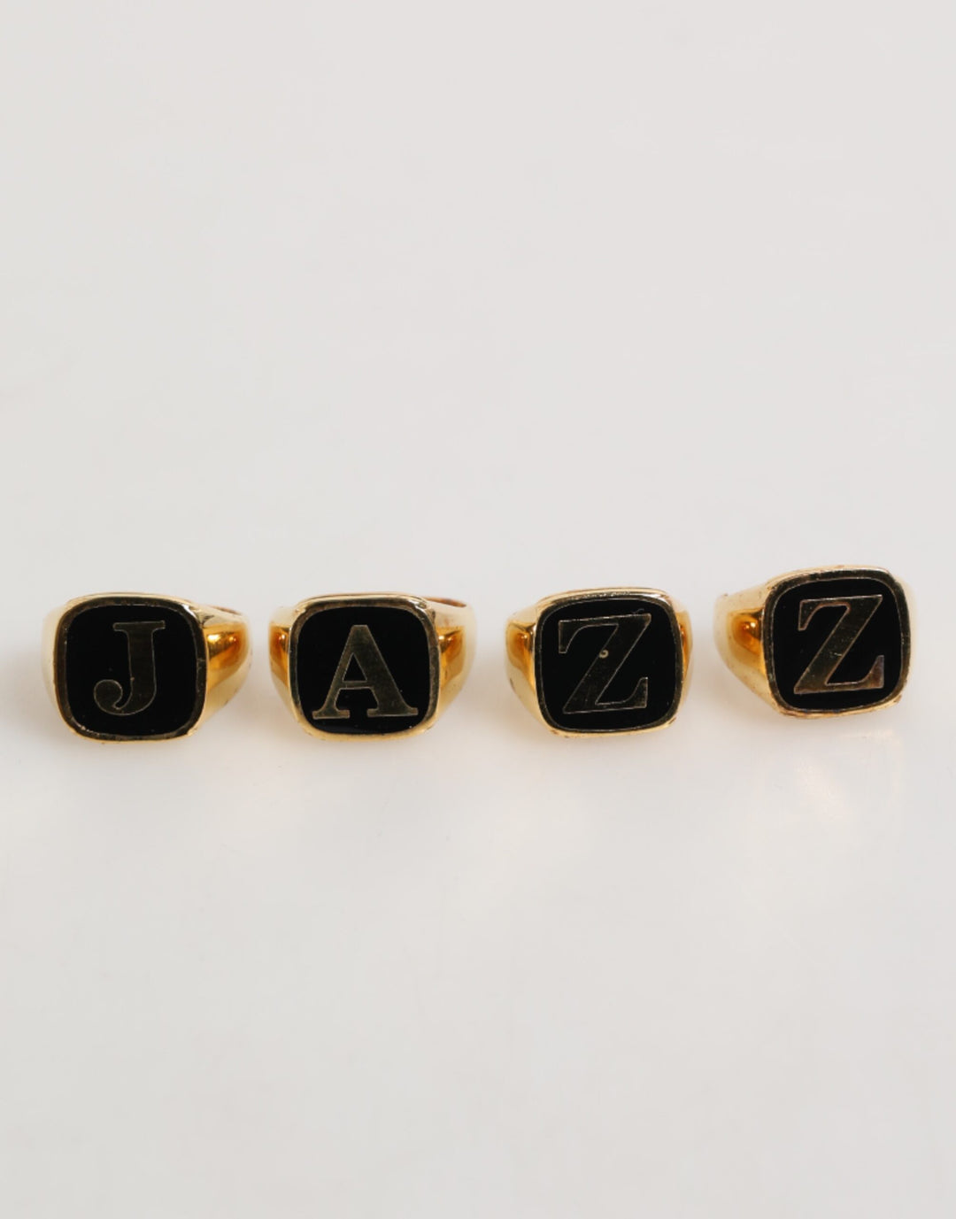 Gold Tone Brass JAZZ Letter Set 4 Pieces Adjustable Ring