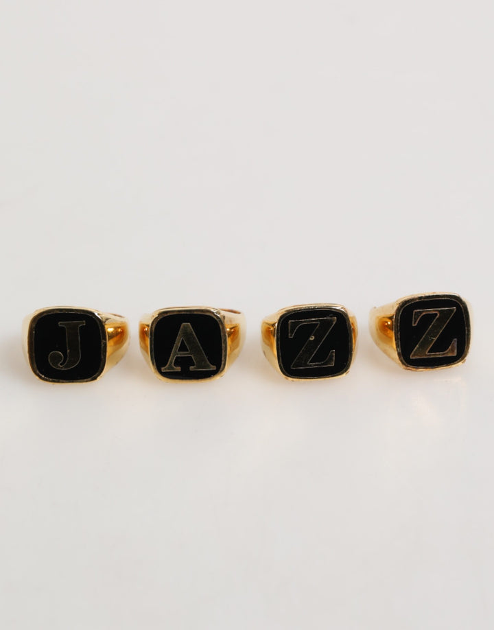 Gold Tone Brass JAZZ Letter Set 4 Pieces Adjustable Ring