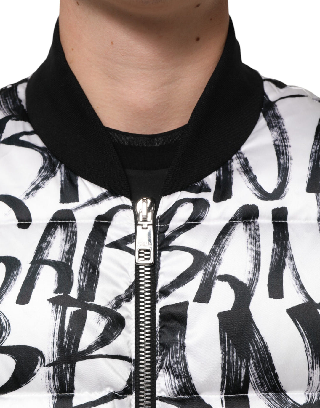 White Black Graffiti Logo Puffer Bomber Jacket