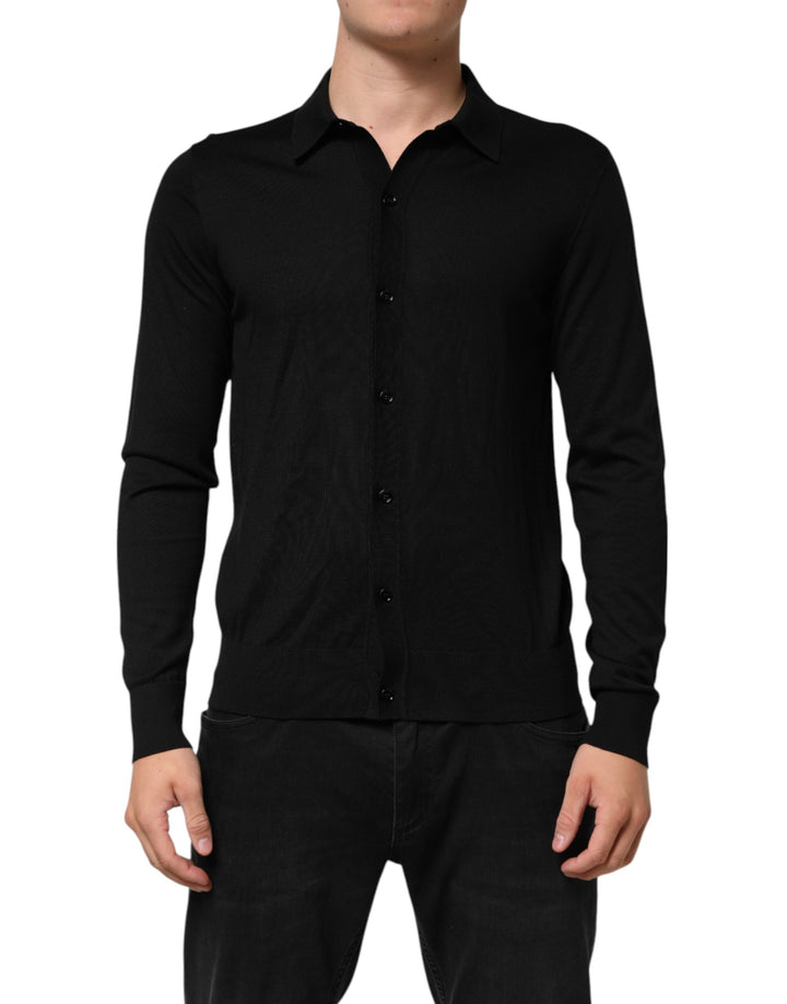 Black Silk Button Up Lightweight Sweater