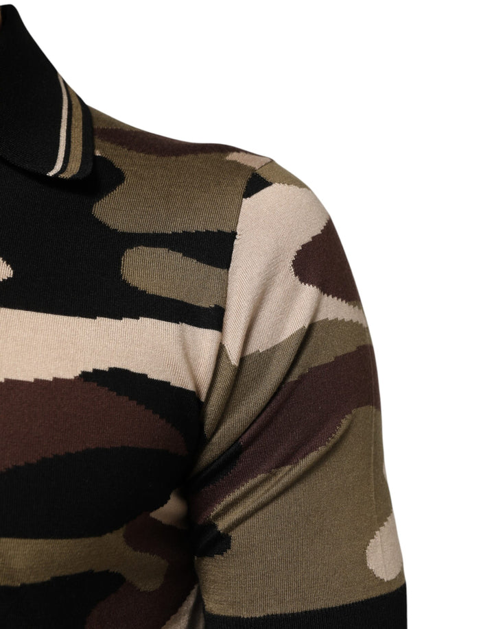 Camouflage Brown Silk MilitaryPolo T-shirt