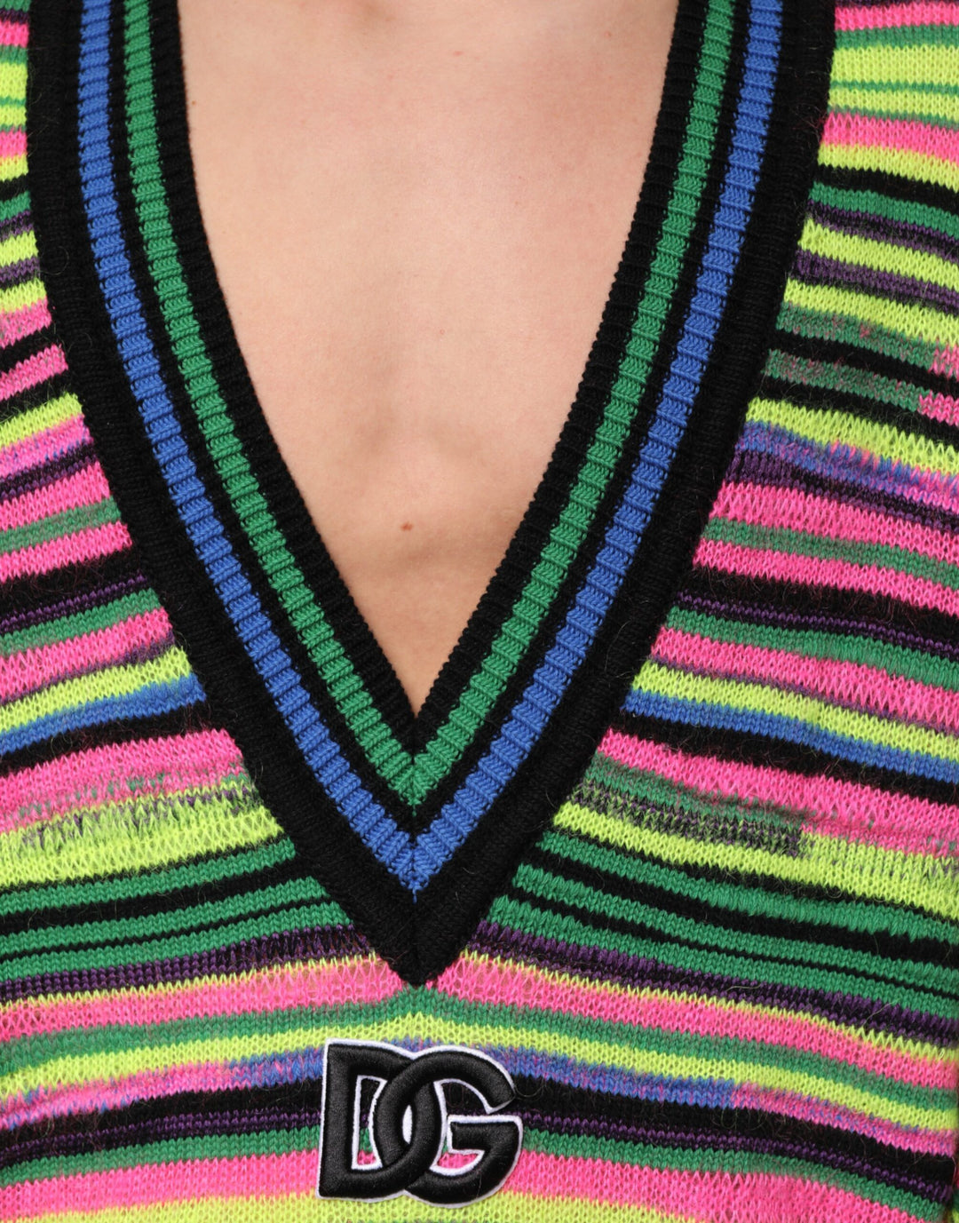 Multicolor DG Logo V-Neck Knit Pullover Sweater