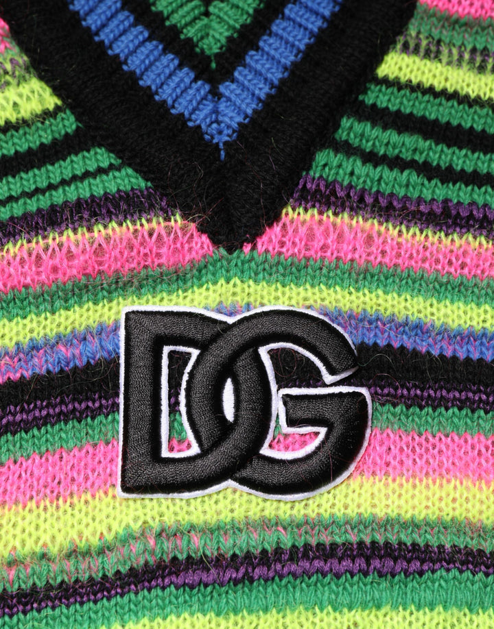 Multicolor DG Logo V-Neck Knit Pullover Sweater