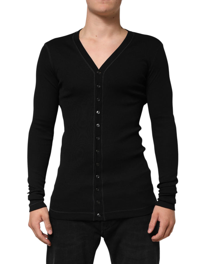 Black Cotton Button Up Men Cardigan Sweater