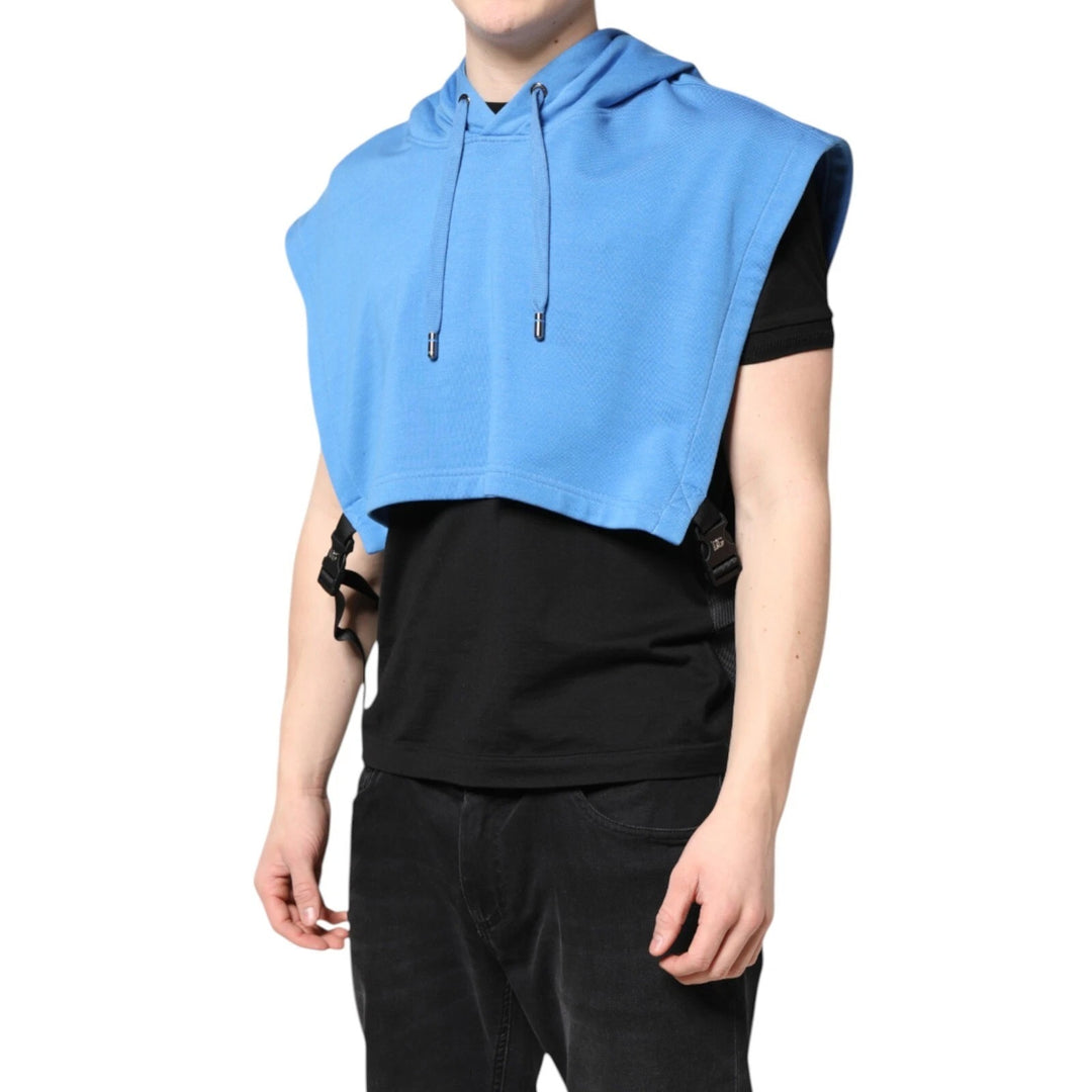 Blue Cotton Hooded Men Sportswear One Size Vest