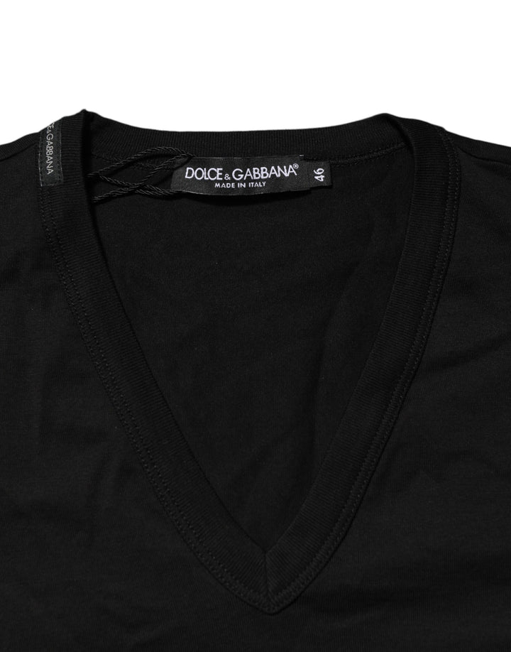 Black Cotton Plain V-Neck Men Shirt T-shirt