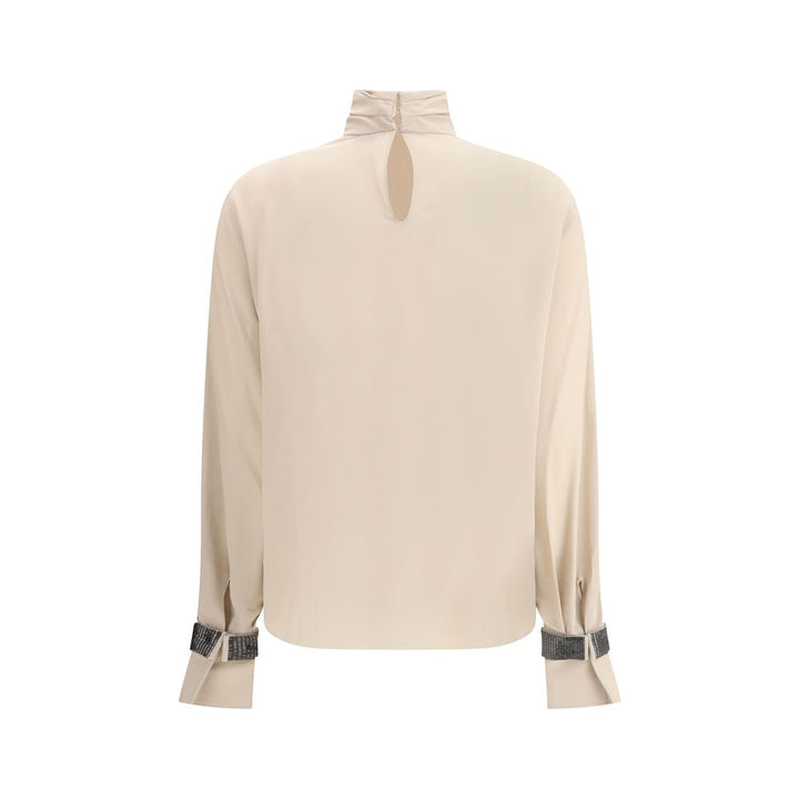 Silk turtleneck Blouse with Precious Bracelets