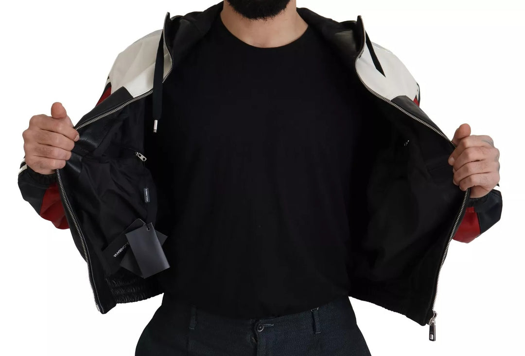 Dolce & Gabbana Black Leather Hooded Blouson Jacket
