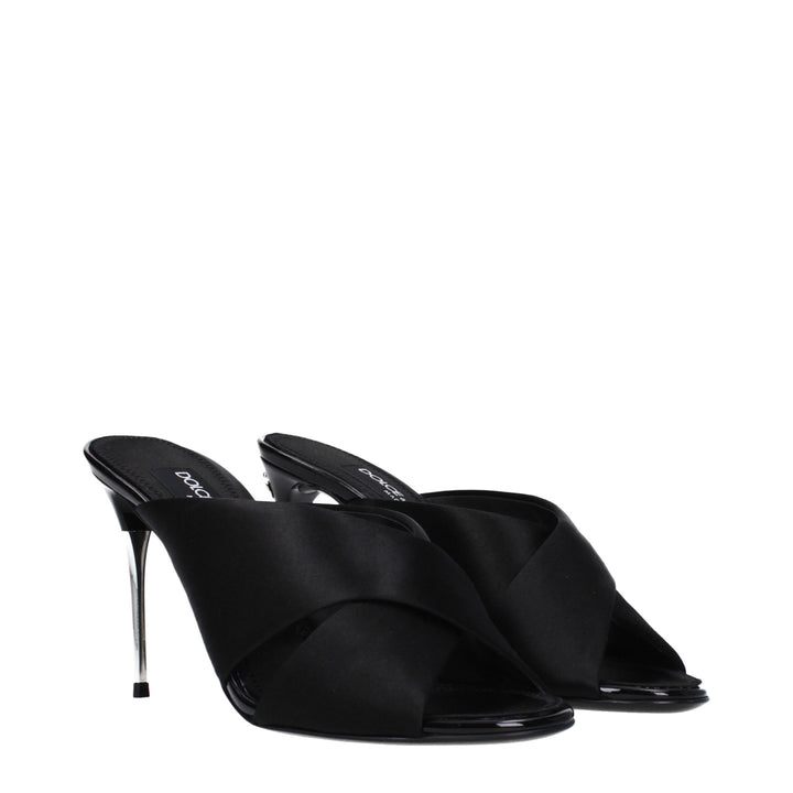 Dolce & Gabbana Black Satin Stiletto Heels Sandals