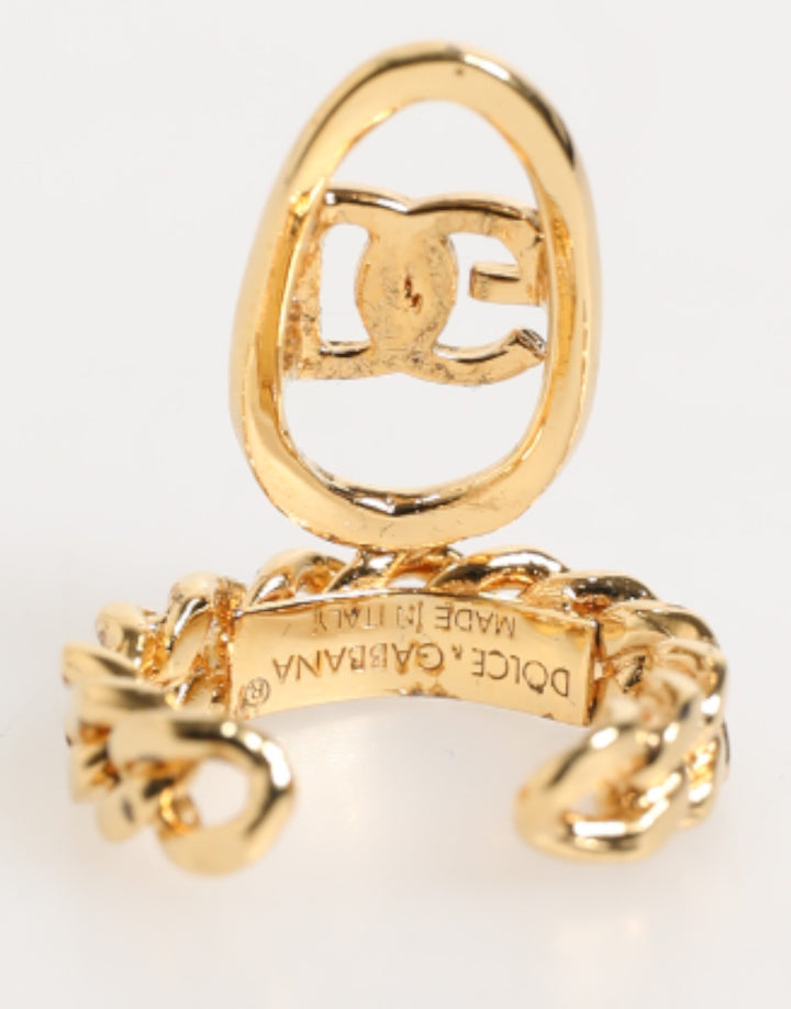 Gold Tone Brass Oval DG Logo Chain Adjustable Ring