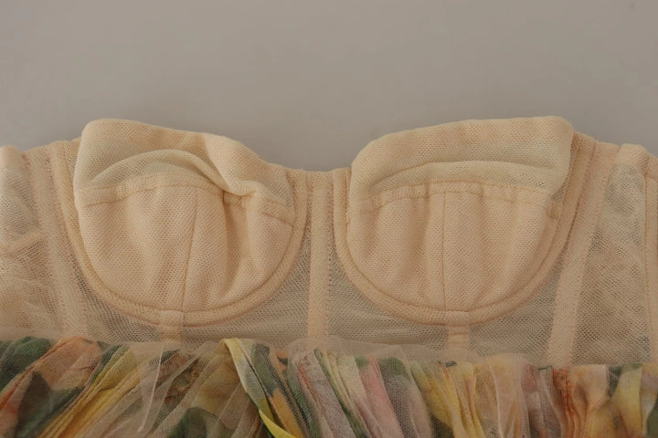 Yellow Floral Print Pleated Maxi Dress