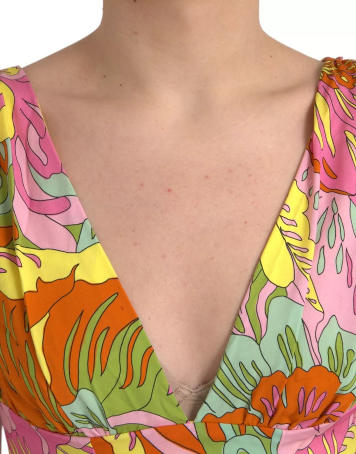 Multicolor Floral Silk Flared Mini Dress