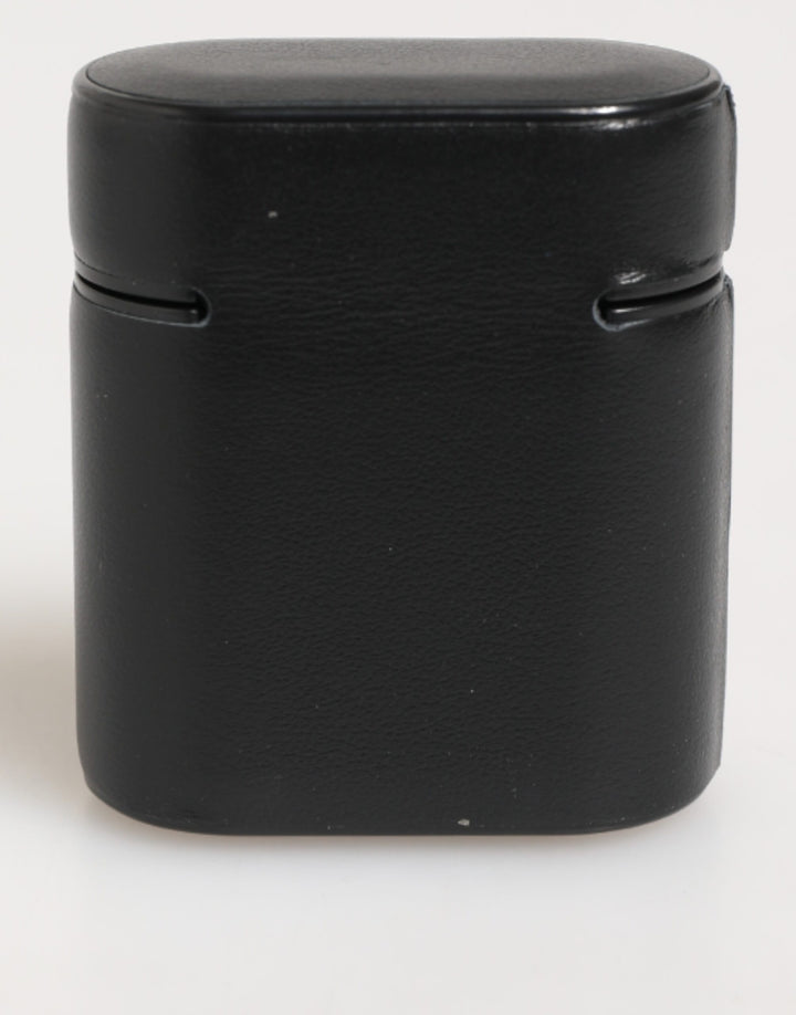 Black Calfskin Leather Logo Print Flip Holder Airpods Case