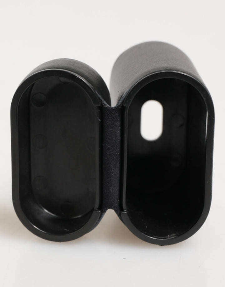 Black Calfskin Leather Logo Print Flip Holder Airpods Case