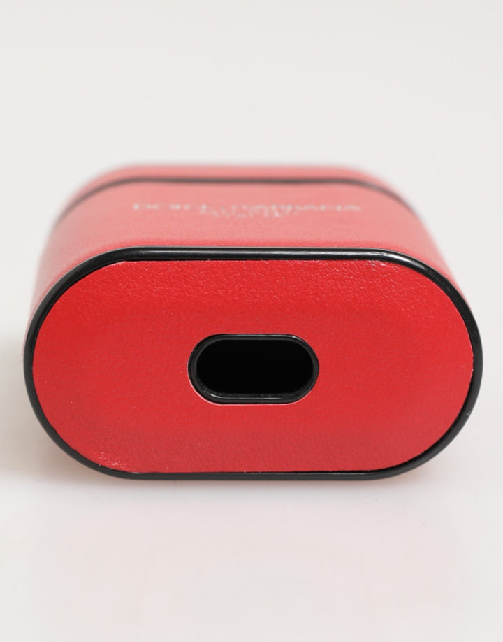 Red White Calfskin Leather Logo Flip Holder Airpods Case