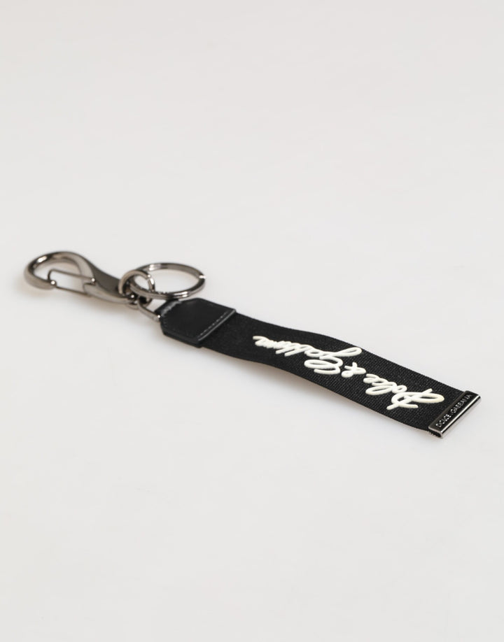 Black White Polyester DG Logo Silver Men Keychain Keyring