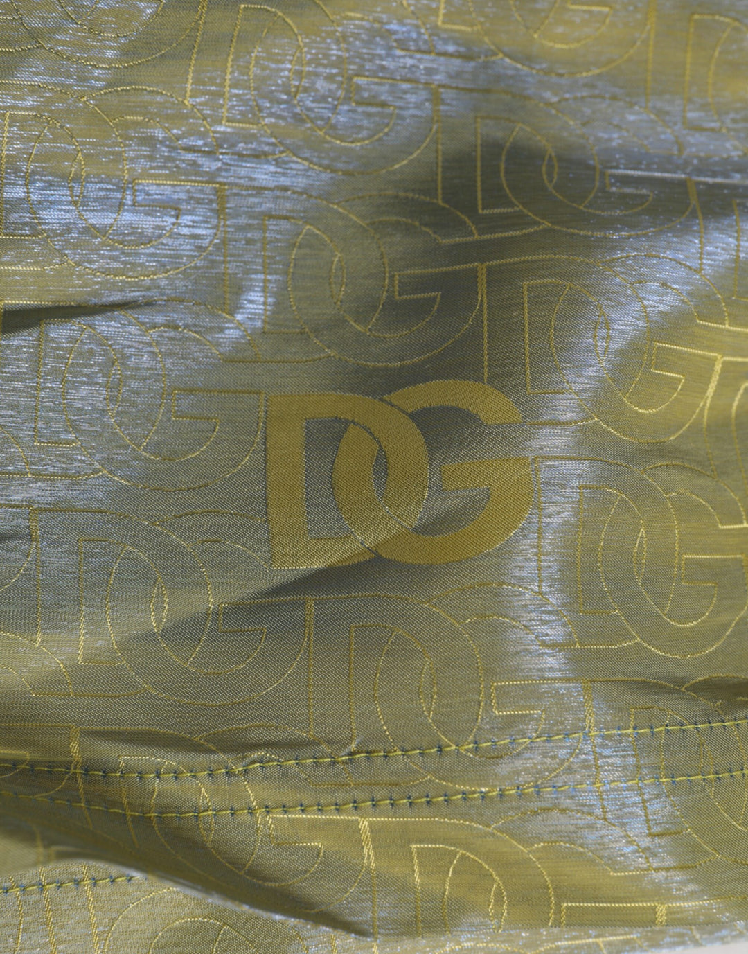 Green Polyester Metallic Logo Print Men Swimwear