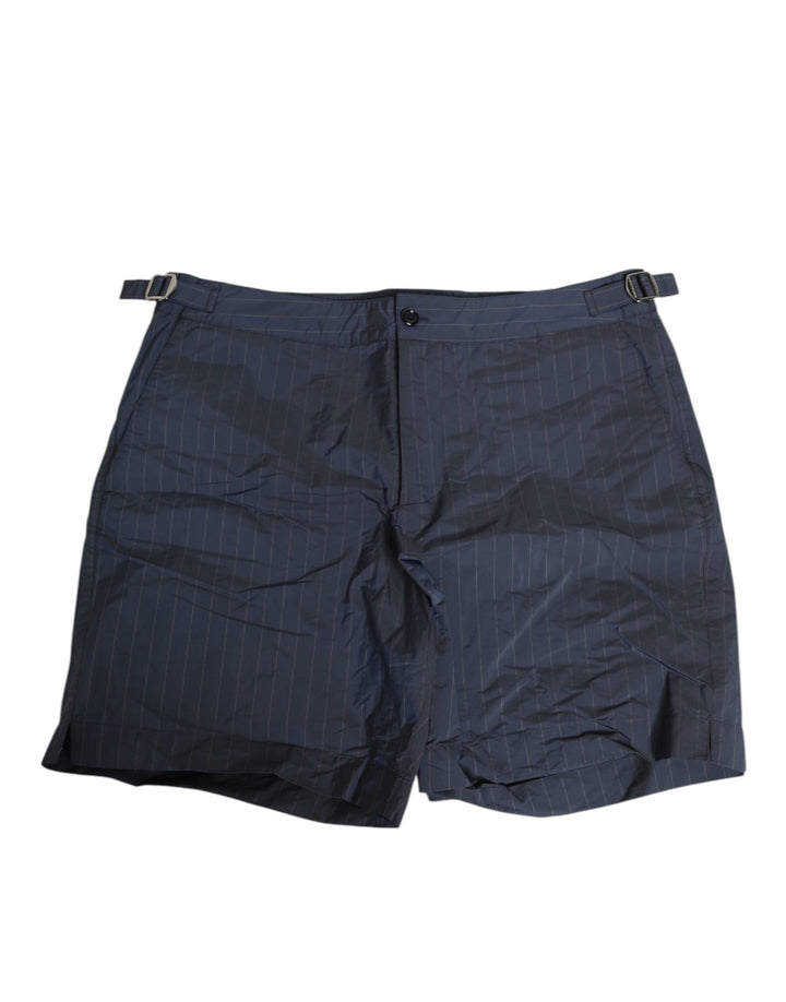 Navy Blue Polyester Pinstripe Men Shorts Swimwear