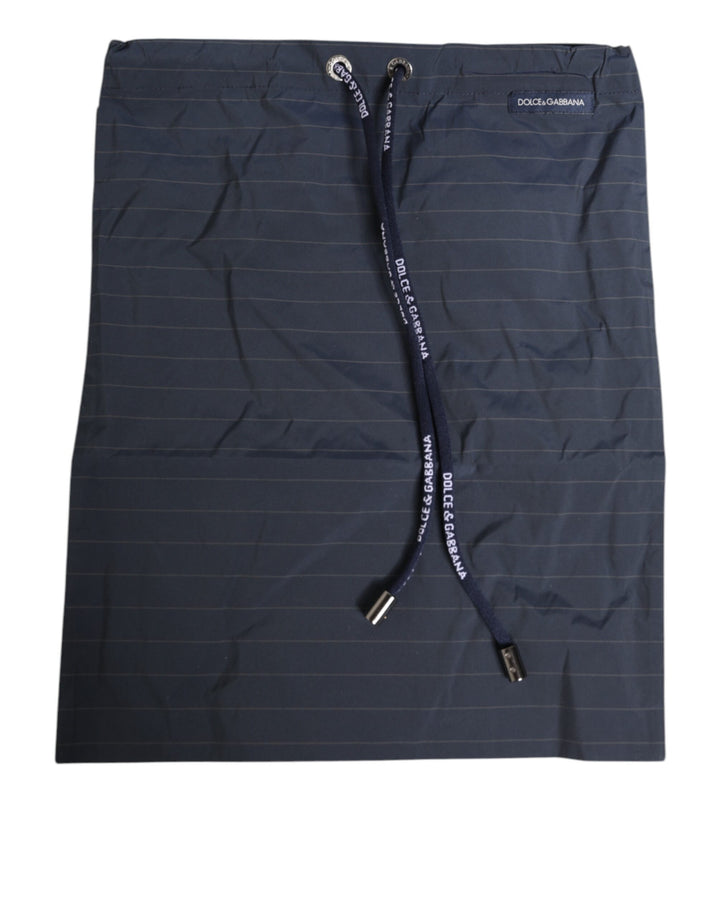 Navy Blue Polyester Pinstripe Men Shorts Swimwear