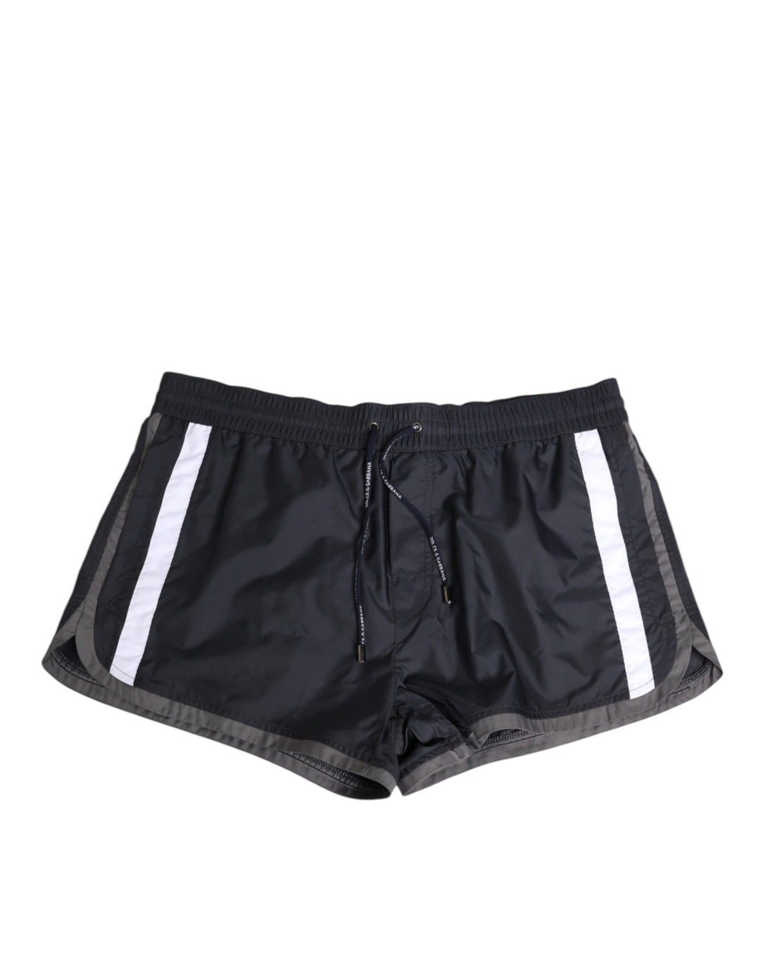 Black White Polyester Logo Elastic Waistband Swimwear